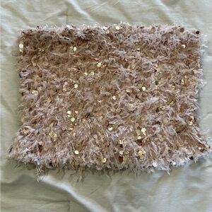 Zara Cream and Gold Sequin Fringe Pillow Cover